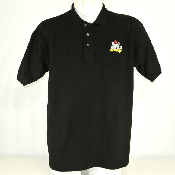CHUCK E CHEESE'S Pizza Arcade Employee Uniform Polo Shirt Black Vintage Large - Picture 1 of 10